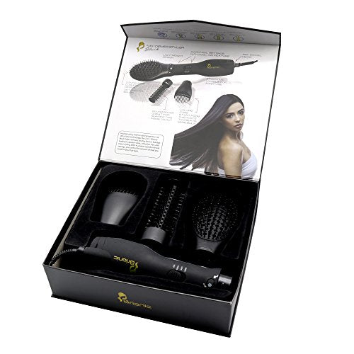 A FOUR-IN-ONE BLOW DRYER BRUSH KIT WITH STYLING ATTACHMENTS