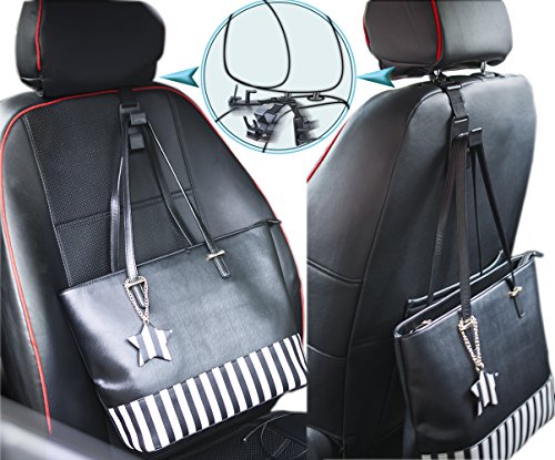 Magic Headrest Hooks for Car, Purse Hanger Headrest Hook Holder for Car Seat Organizer, Behind Over the Seat Car Hooks-Hang Purse or Grocery Bags-Black-4Pack (black)