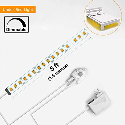 Under Bed Light, WILLED Dimmable Motion Activated Bed Light 5ft LED Strip with Motion Sensor and Power Adapter, Bedroom Night Light Amber for Baby, Crib, Bedside, Stairs, Cabinet and Bathroom