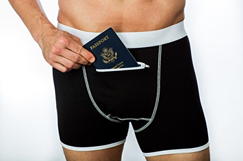 Men's Hide Your Stash Boxer Briefs with Secret Hidden Pocket Underwear, 2  Packs (Black)