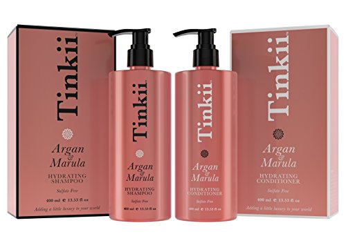 Tinkii Organic Argan & Maurla Oil Hydrating Shampoo and Conditioner Set (2 x 13.5oz) - Sulfate Free Salon Quality - Gentle & Moisturizing For Dry, Damaged & Color Treated Hair