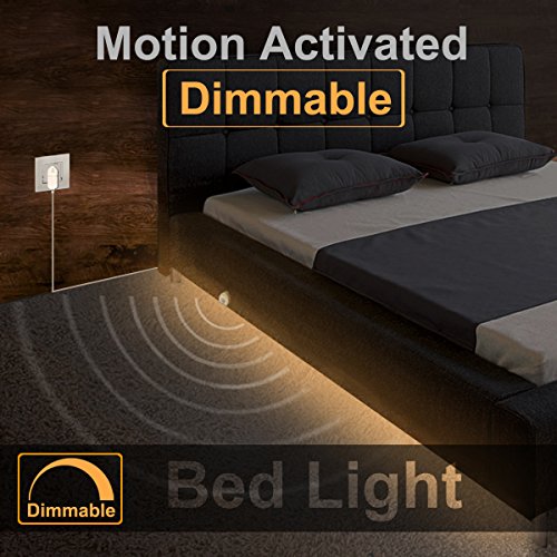 Under Bed Light, WILLED Dimmable Motion Activated Bed Light 5ft LED Strip with Motion Sensor and Power Adapter, Bedroom Night Light Amber for Baby, Crib, Bedside, Stairs, Cabinet and Bathroom